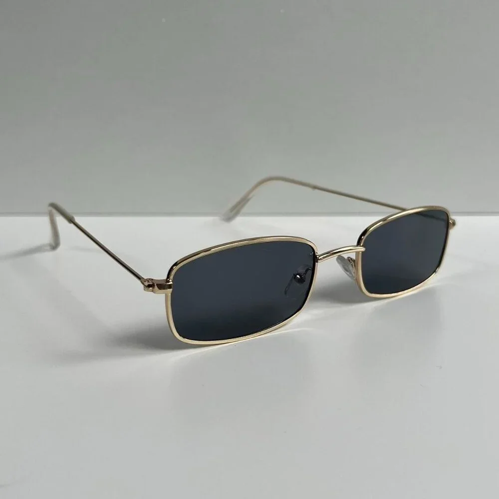 vintage y2k 90s 2000s unique slim style gold trim sunglasses